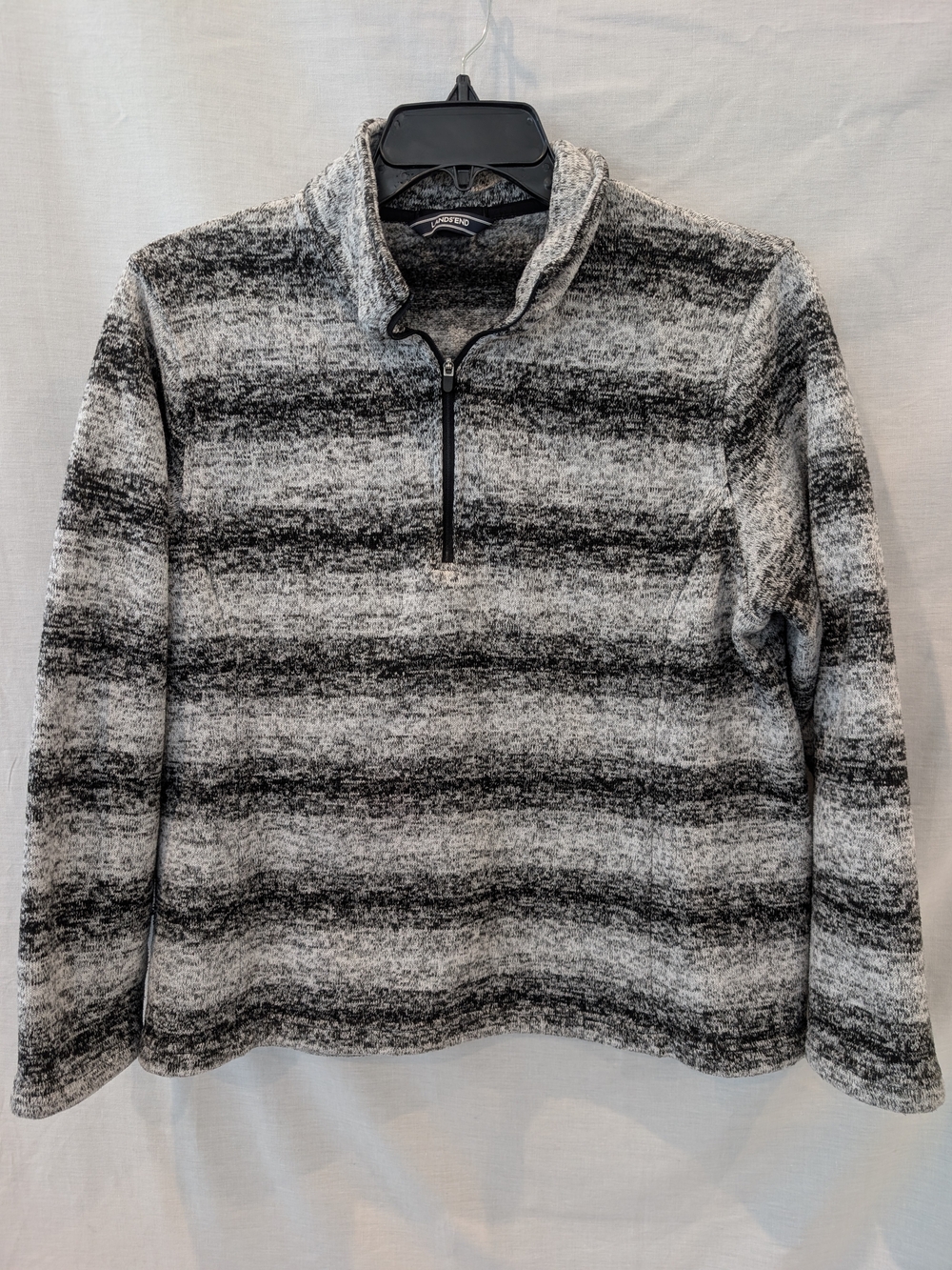 Landsβ End Womenβs XL Petite 18 Sweater Fleece Quarter Zip Gray Black